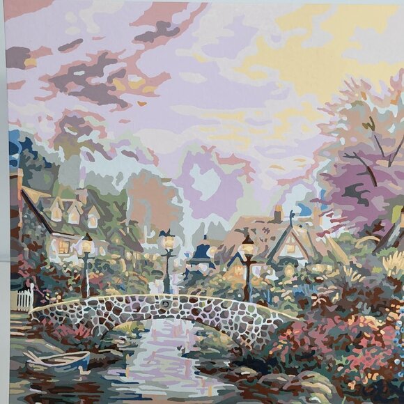 Thomas Kinkade Lamplight Bridge Paint‎ By Number Finished Painting 20by16 - Picture 3 of 17